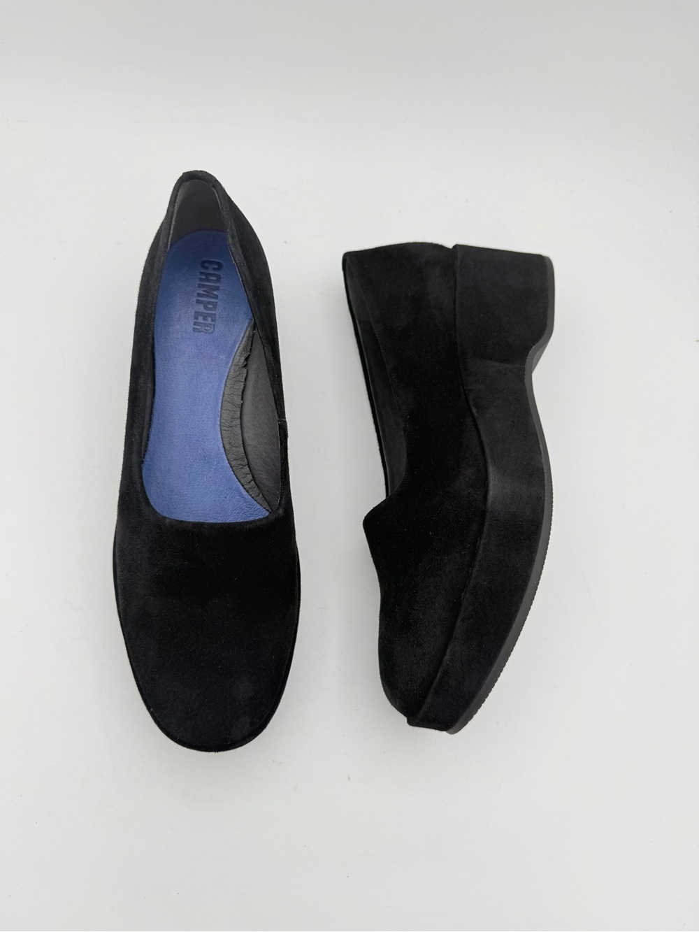 Camper - women’s Sisea black suede leather platform Wedge slip on shoes SZ 9 /39